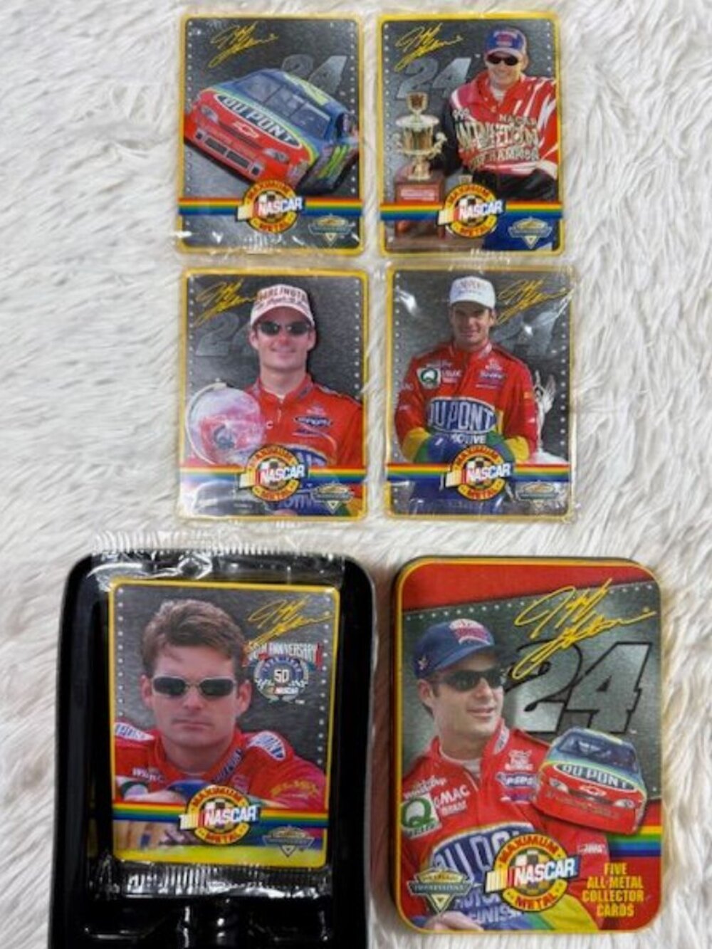 Vintage 1997 NASCAR Maximum Metal Jeff Gordon 5 All Metal Collector Cards in Tin